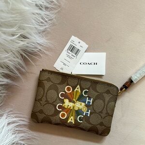 Coach Multicolor Logo Brown Wristlet